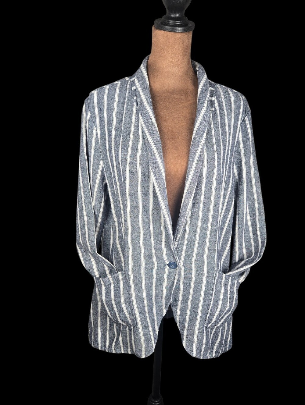 Santuary Blazer Jacket, Blue White Stripe Med Linen Blend Workwear Professional